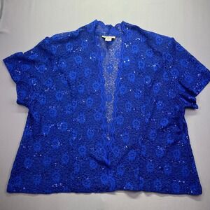 Ninalee Blue Sequin Lace Shrug Open‎ Front Short Sleeve Bolero 4XL Boho Retro